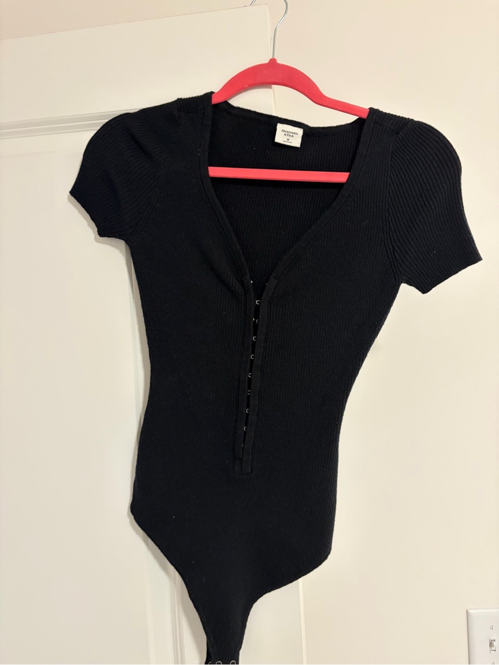 Abercrombie and Fitch Black Ribbed Snap-Front Women’s Bodysuit